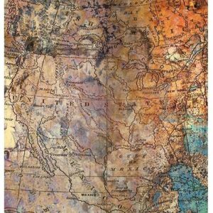P0122 doorschijnend papier A4 met de kaart van Noord-Amerika met roeststructuur van ITD-collections