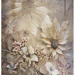 R1180L rijstpapier A3 met licht gekleurde winterbloemen van ITD-collections