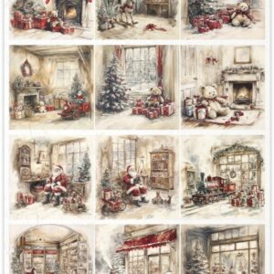 R1524L rijstpapier A3 met kerstinterieurs van ITD-collections