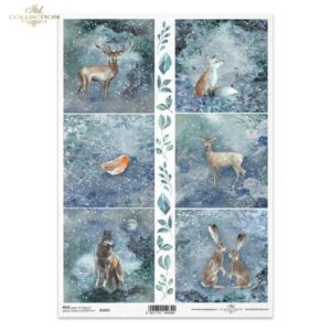 R1631 rijstpapier A4 met dieren in de winter van ITD-collections