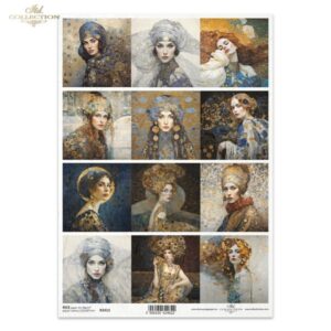 R2413 rijstpapier A4 met dames geïnspireerd door Klimt van ITD-collections