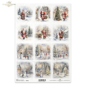 R2425 rijstpapier A4 met sneeuwpoppen en kerstmannen van ITD-collections