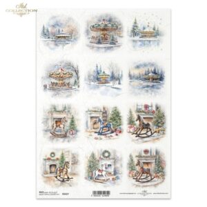 R2427 rijjstpapier A4 met kerstkermis en hobbelpaardjes van ITD-collections