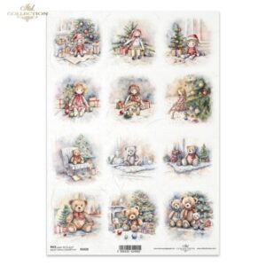 R2428 rijstpapier A4 met poppen en beren van ITD-collections