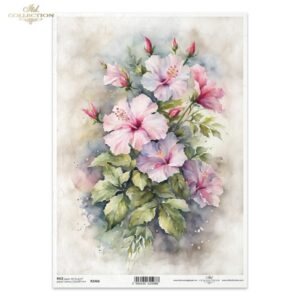 R2466 rijstpapier A4 met rose bloemenboeket van ITD-collections
