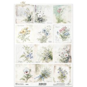 R2605 A4 rijstpapier met kleine plaatjes met voorjaarbloemen 2