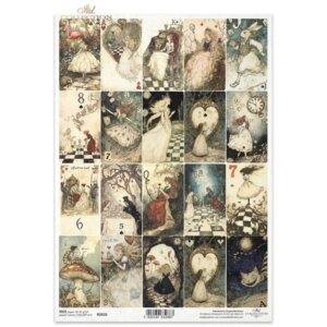 R2626 A4 rijstpapier met kleine Alice in wonderland tafereeltjes